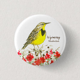 Indian Paintbrush Meadowlark Staat Bird of Wyoming Button