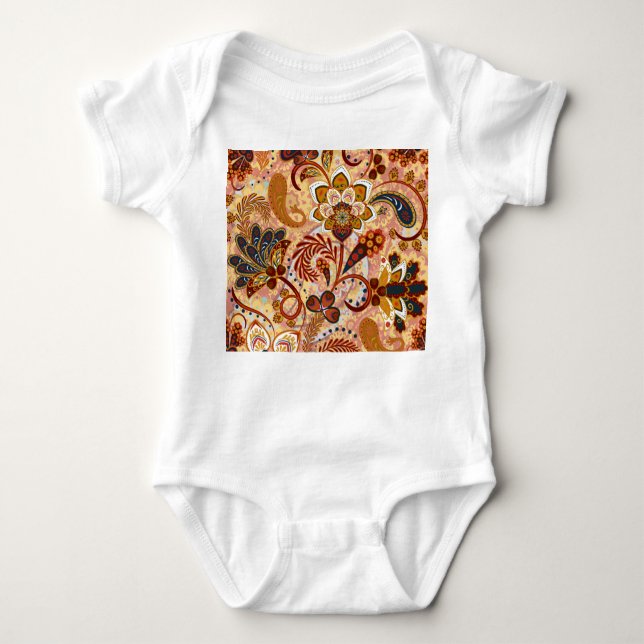 Indian Paisley: Blumenbraun Vintag Baby Strampler (Vorderseite)
