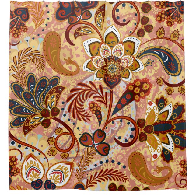 Indian Paisley: Blumenbraun Vintag Duschvorhang (Vorderseite)