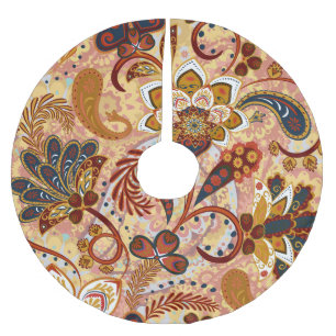 Indian Paisley: Blumenbraun Vintag Polyester Weihnachtsbaumdecke