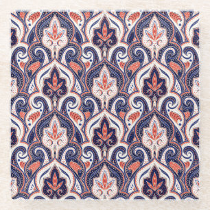 Indian Paisley: Blumenmedaille Nahtlos. Glasuntersetzer