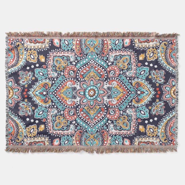 Indian Paisley: Ethnisches Mandala Muster Decke (Vorderseite)