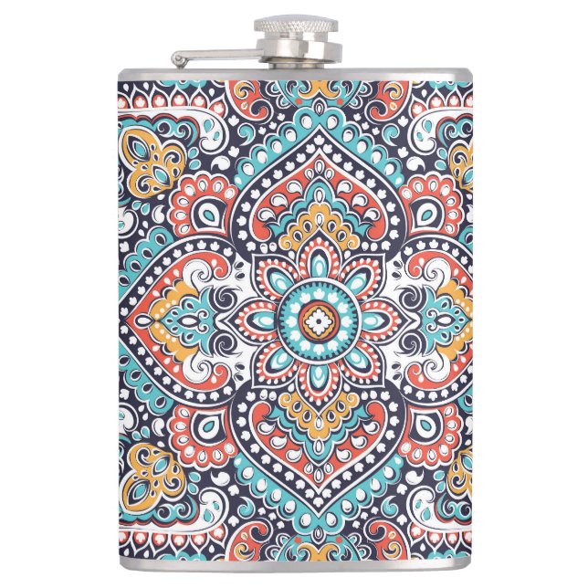 Indian Paisley: Ethnisches Mandala Muster Flachmann (Vorderseite)