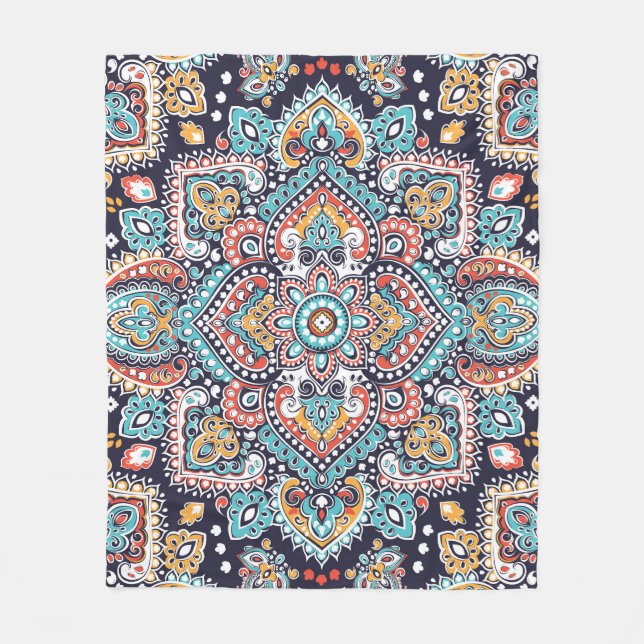 Indian Paisley: Ethnisches Mandala Muster Fleecedecke (Vorderseite)