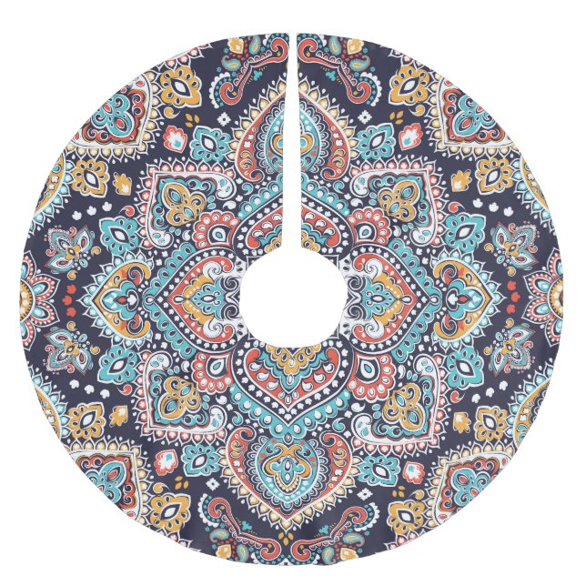 Indian Paisley: Ethnisches Mandala Muster Polyester Weihnachtsbaumdecke (Vorderseite)