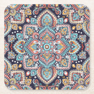 Indian Paisley: Ethnisches Mandala Muster Rechteckiger Pappuntersetzer