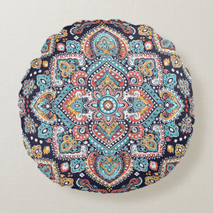 Indian Paisley: Ethnisches Mandala Muster Rundes Kissen