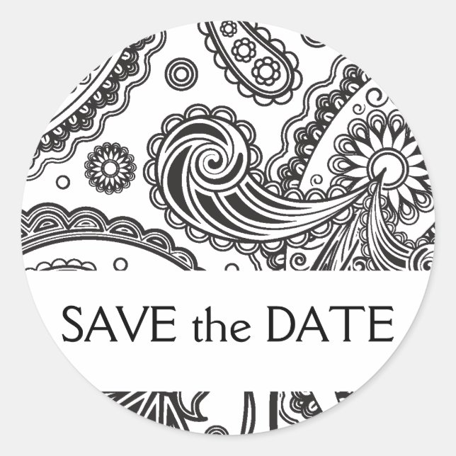 Indian Paisley Save the Date Runder Aufkleber (Vorderseite)