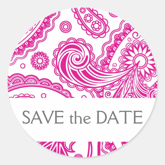 Indian Paisley Save the Date Runder Aufkleber (Vorderseite)