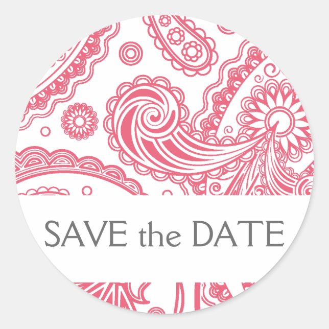 Indian Paisley Save the Date Runder Aufkleber (Vorderseite)