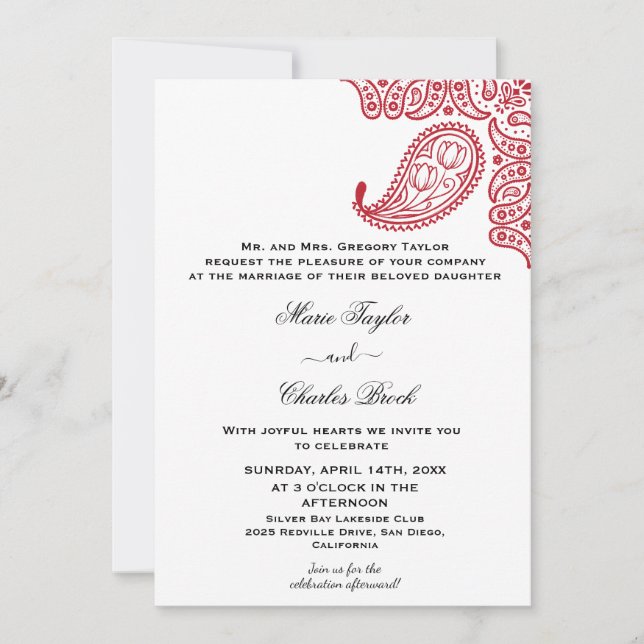 Indian Paisley Wedding Einladung (Vorderseite)
