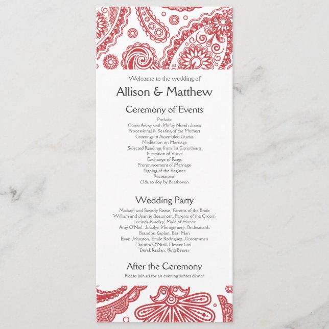 Indian Paisley Wedding Program Programm (Vorderseite)