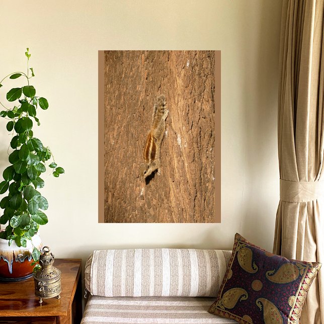 Indian Palm Eichhörnchen auf einem Baumstamm Poster (Von Creator hochgeladen)