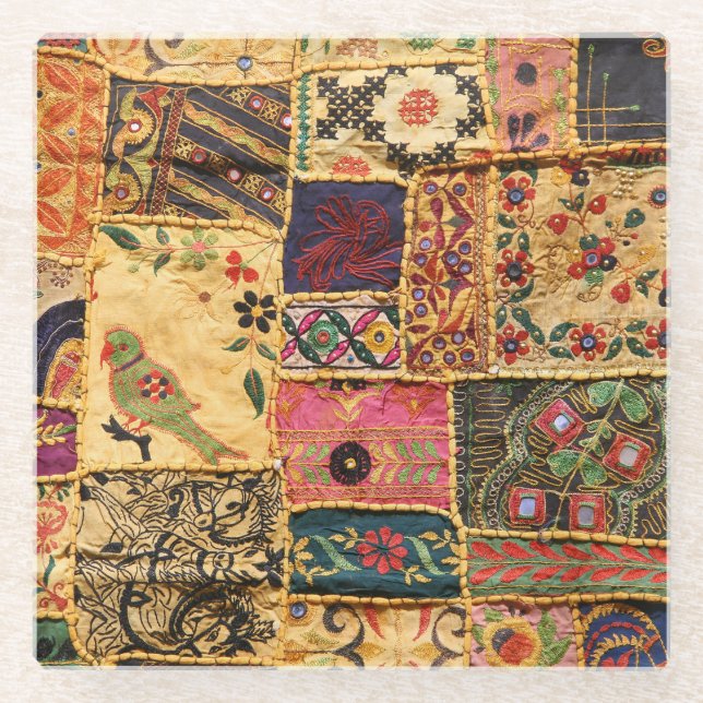 Indian Patchwork: Hampi Market Cloth. Glasuntersetzer (Vorderseite)