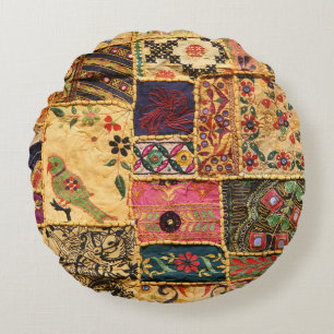 Indian Patchwork: Hampi Market Cloth. Rundes Kissen