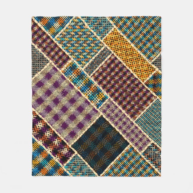 Indian Patchwork: Texturierte Leinwand Imitation. Fleecedecke (Vorderseite)