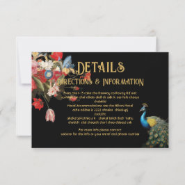 Indian Peacock Floral Wedding Details Info-Karte RSVP Karte