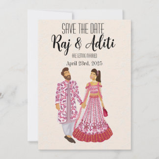 Indian Pink Wedding Illustriert Couple Save The Date