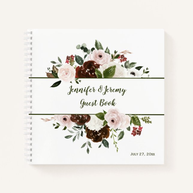 Indian Red Ivory Forest Green Boho Gästebuch Notizbuch (Vorderseite)