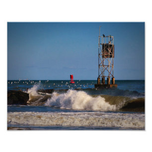 Indian River Inlet Waves Gulas a Beacon and a Buoy Fotodruck