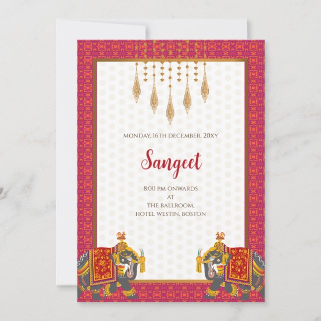 Indian Sangeet Einladung & indische Hochzeitkarten (Vorderseite)
