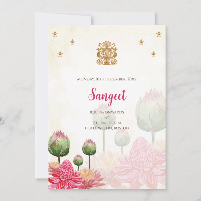 Indian Sangeet Einladung & indische Hochzeitkarten (Vorderseite)