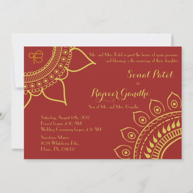 Indian SIkh Ik Onkar Wedding Invite Mehndi Sangeet Einladung (Vorderseite)