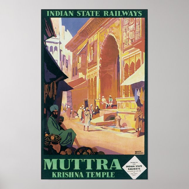 Indian Staat Railways Muttra Krishna Temple Poster (Vorne)