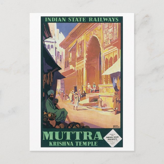 Indian Staat Railways Muttra Krishna Temple Postkarte (Vorderseite)