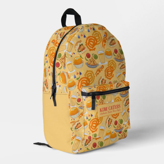 Indian Street Food Pattern Colorful Festive Chai  Bedruckter Rucksack (Rückseitige Ecke links)