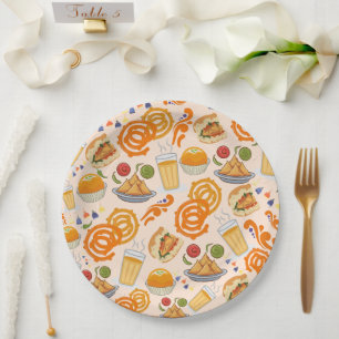 Indian Street Food Pattern farbenfrohe festliche C Pappteller