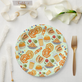 Indian Street Food Pattern farbenfrohe festliche C Pappteller