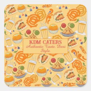 Indian Street Food Pattern farbenfrohe festliche C Quadratischer Aufkleber