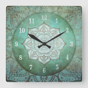 Indian Style Mandala / Vintage Bohemian Wall Clock Quadratische Wanduhr