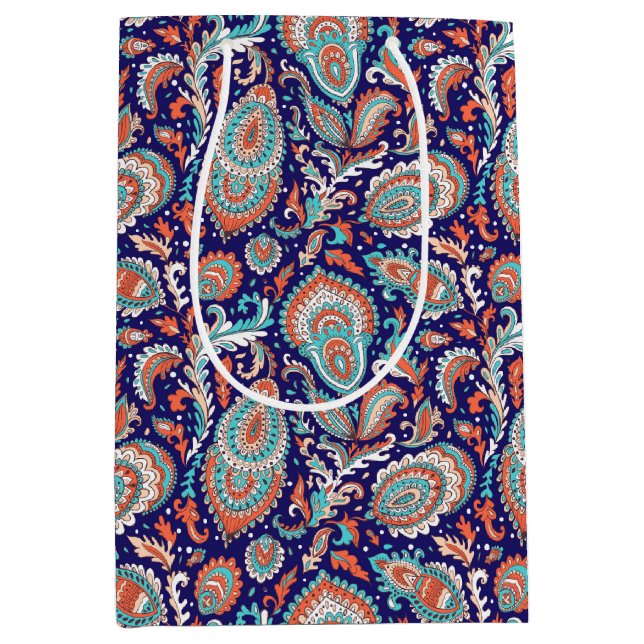 Indian Style Paisley Floral Seamless Pattern Mittlere Geschenktüte (Vorderseite)