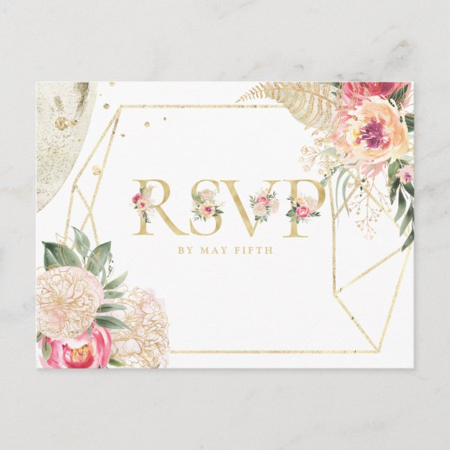 Indian Summer Floral Wedding RSVP w/Meal Einladungspostkarte (Vorderseite)