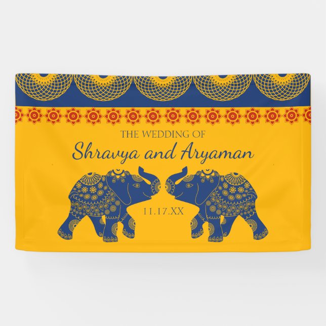 Indian Themed Elefanten bei Royal Blue Wedding Banner (Horizontal)