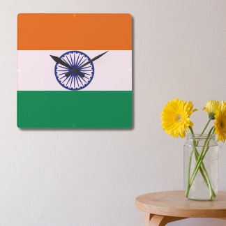 Indian Tricolor Tiranga Quadratische Wanduhr