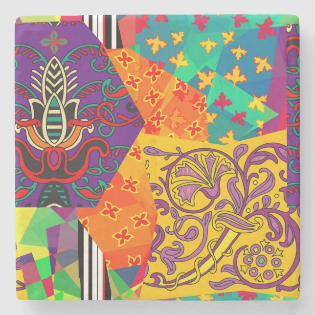 Indian Turkish Festive Patchwork Mandala Steinuntersetzer (Vorderseite)