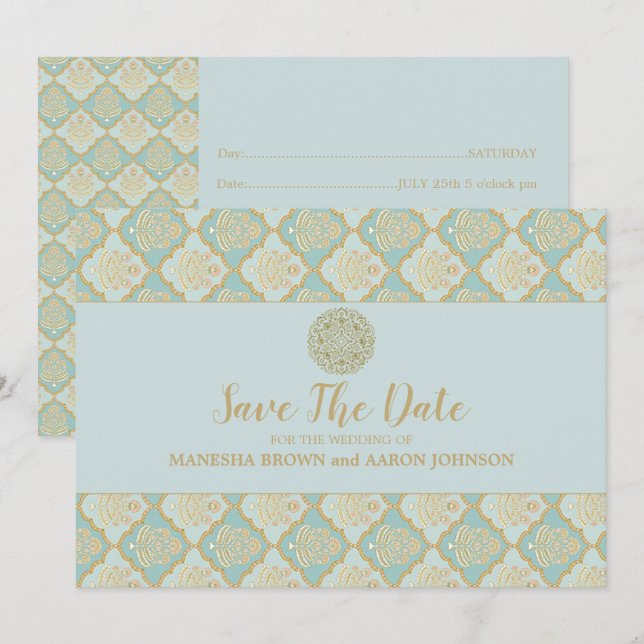 INDIAN TURQUOISE - Save the Date flache Karte (Vorne/Hinten)