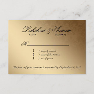 Indian UAWG Wedding Repand Card Damask Red Gold RSVP Karte