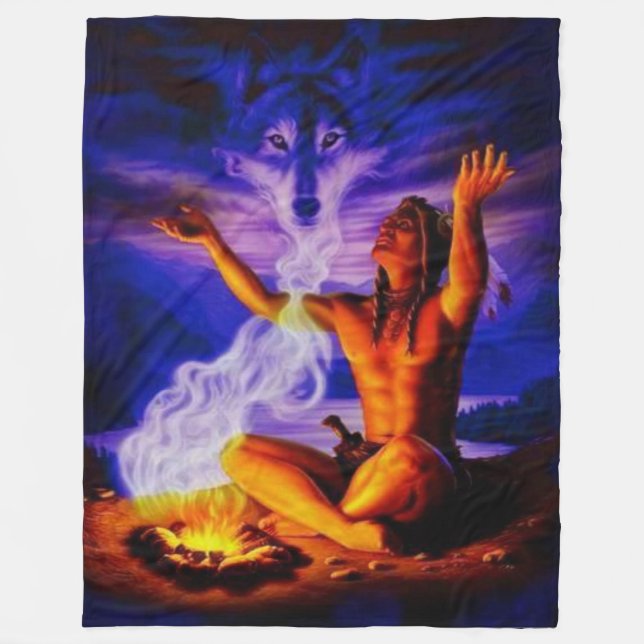 INDIAN UND WOLF FLEECEDECKE (Vorderseite)