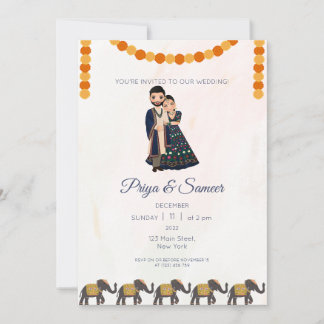 Indian Wedding Couple Invitation Elephant Einladung