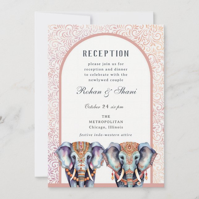 Indian Wedding Elephant Floral Empfang Einladung
