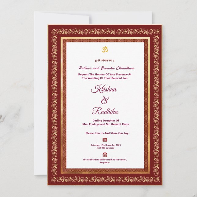 Indian wedding ethnic luxury Hindu invitation Einladung (Vorderseite)