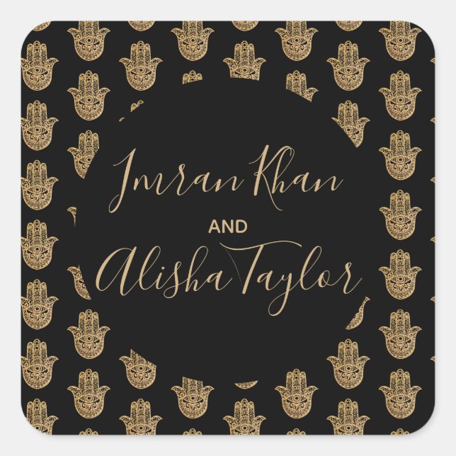 Indian Wedding Gold hamsa Henna Ankündigung Quadratischer Aufkleber (Vorderseite)