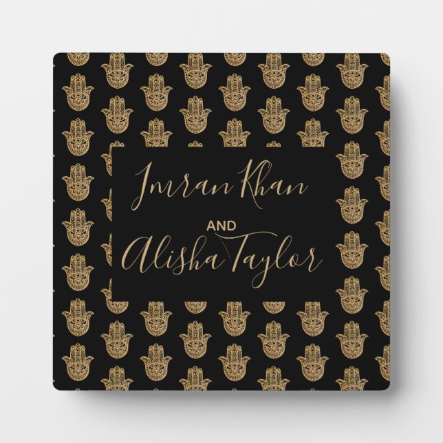 Indian Wedding Gold hamsa Henna Begrüßungszeichen Fotoplatte (Vorderseite)