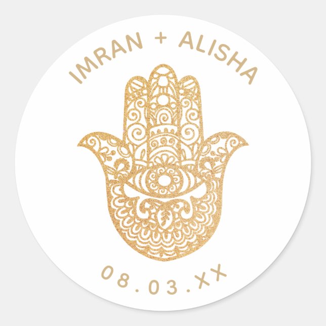 Indian Wedding Gold White hamsa Henna Runder Aufkleber (Vorderseite)
