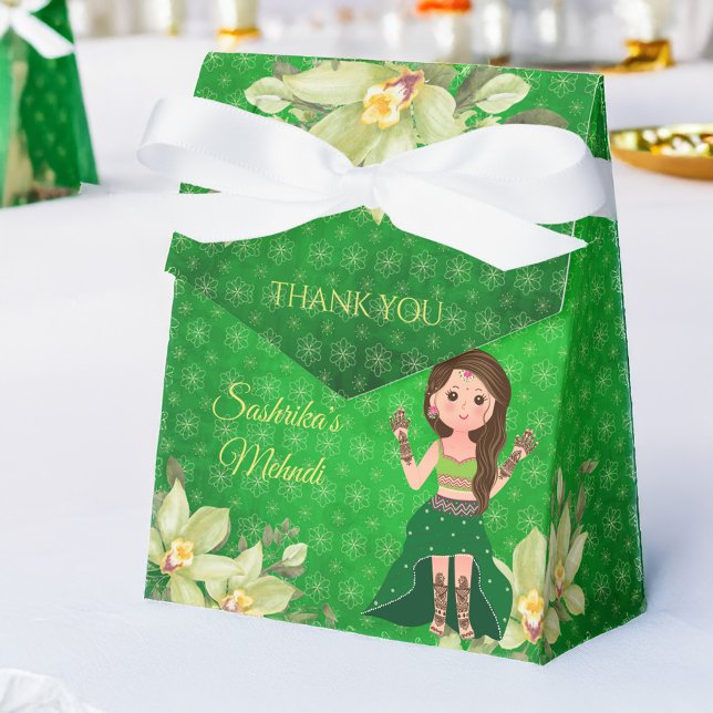 Indian wedding Mehndi green cartoon favor Geschenkschachtel (Indian wedding Mehndi favors green cute cartoon girl personalized favor gift  Boxes)