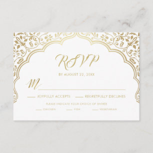 Indian Wedding RSVP Card, White and Gold